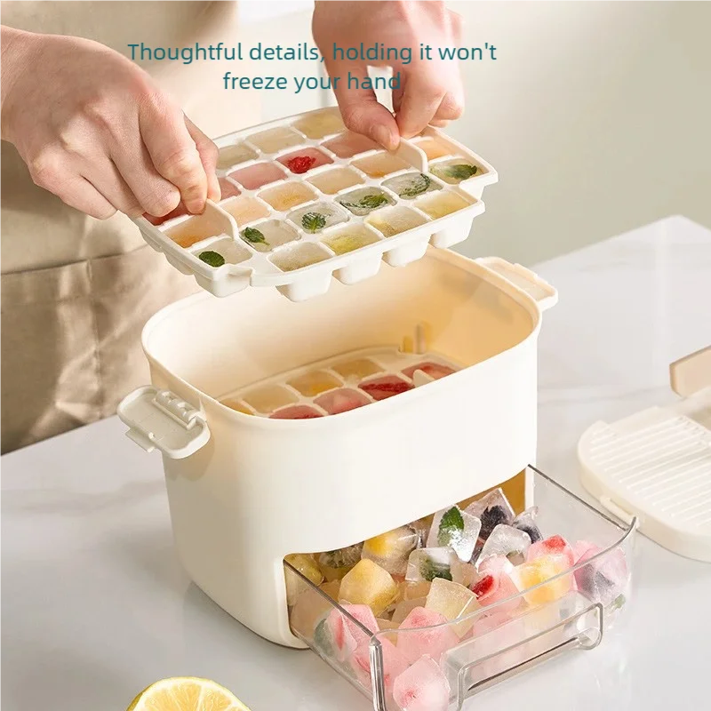 

Press-type IceCube Storage Box Easy To Demold Large Capacity Double-Layer RefrigeratorIce Cube Drawer Storage Box Ice Cube Tool