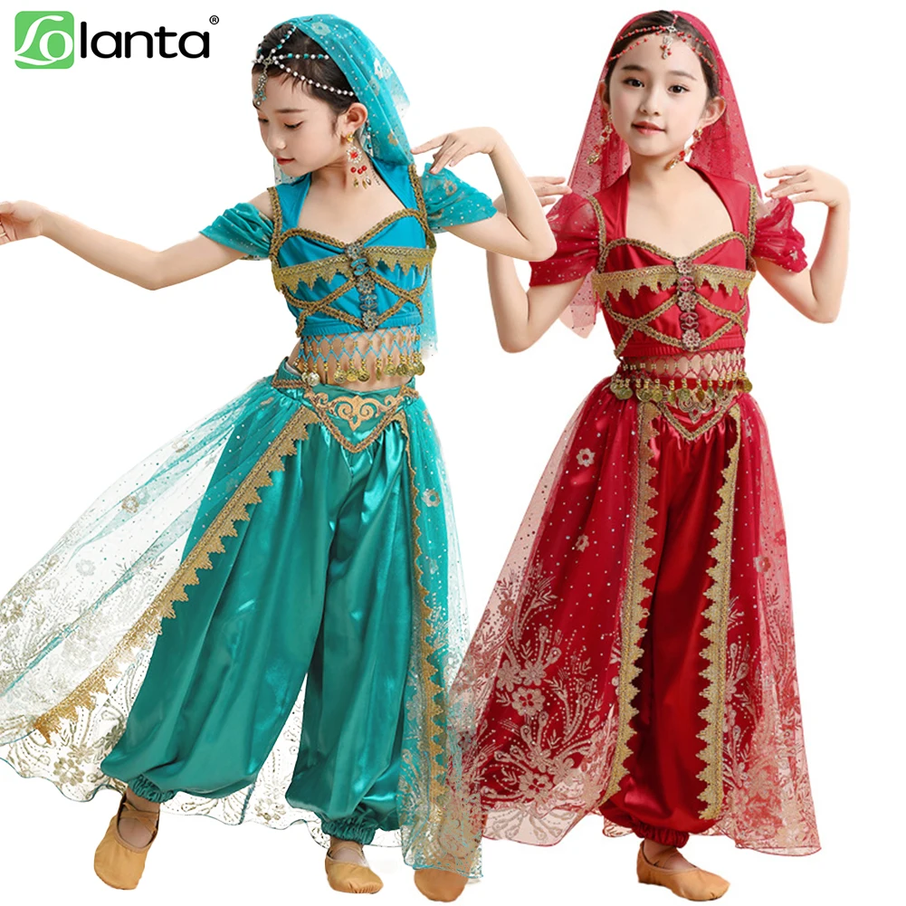 LOlanta India Belly Dance Dress Costumes for Kids Girls Short Sleeve Top Pants Oriental Performance Clothing IHalloween Outfits