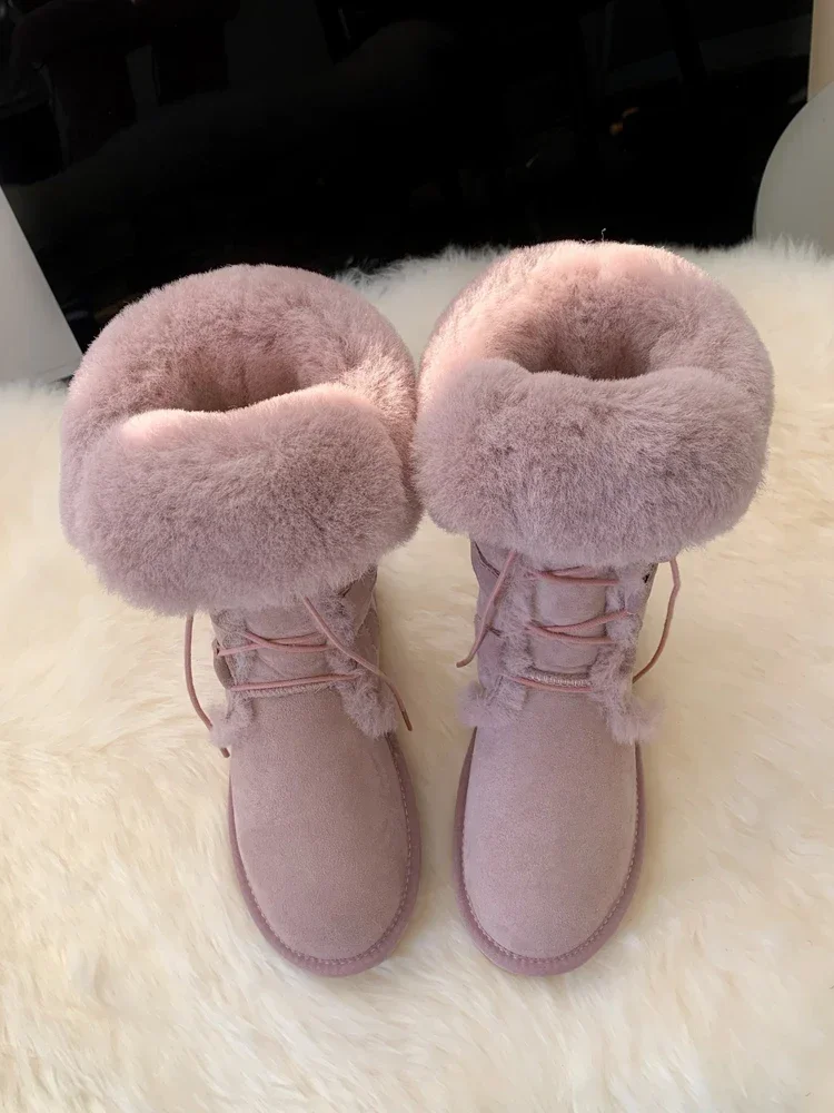 High tube snow boots woman new winter sheepskin wool anti slip long boots thick cotton fur women\'s shoes