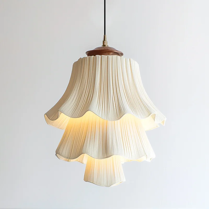 

Designer silk bamboo chandelier master bedroom ins style fashion pleated fabric medieval lamps