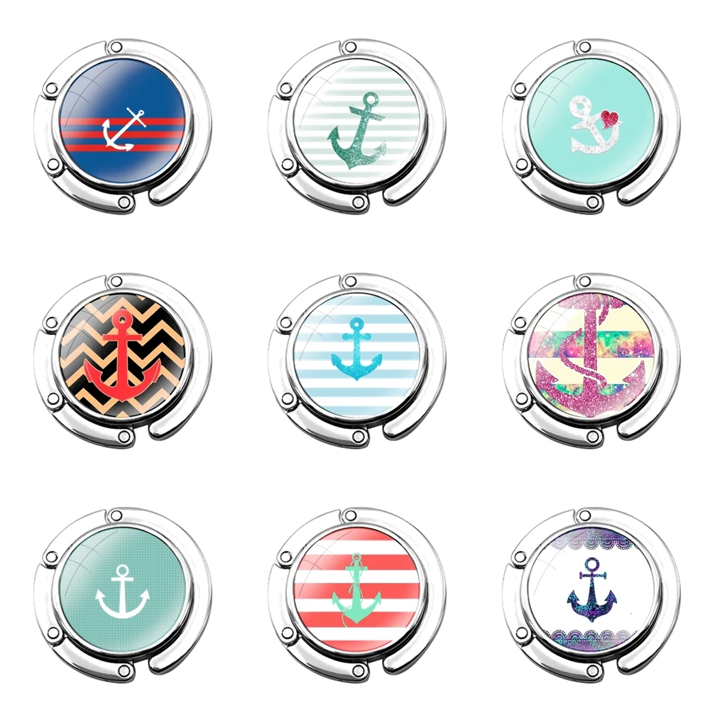 Gancho plegable de ancla a rayas para bolso de mesa de mujer, gancho de mesa de decoración, almacenamiento