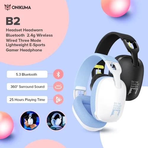 2025 nuevo Onikuma B2 auriculares inalámbricos para juegos para PS5 PS4 PC 2,4 GHz USB auriculares para juegos con micrófono diseño ergonómico 5,3 auriculares
