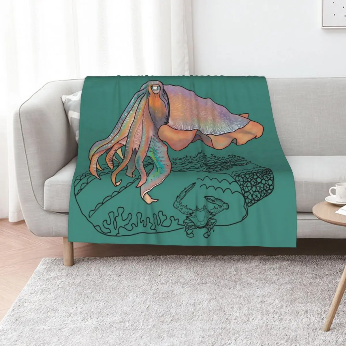 Giant Cuttlefish Doodle Throw Blanket Cozy Light Blanket for Travel Camping Picnic