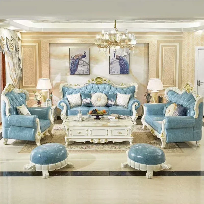 

French Style Sofa Luxury Leather European Relaxing Stretch Sofa Waterproof New Arrival Muebles Para Salas Modernos Furniture