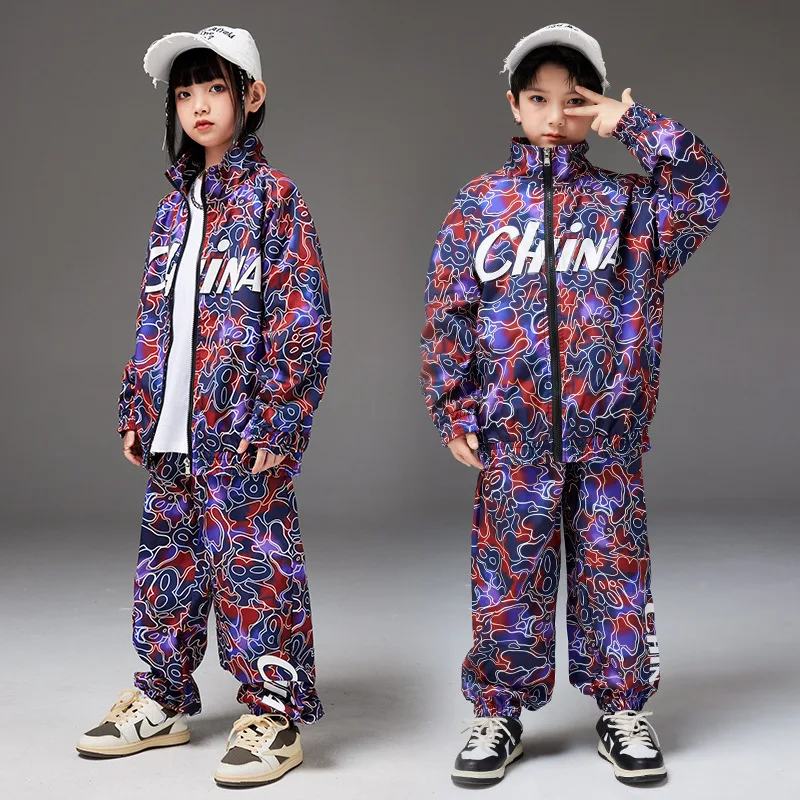 New Hip Hop Costume for Kids Jazz Dance Performance Suit Print Long Sleeves Tops Pants Girls Boys Stage Clothes Sets 10 12 14 Y