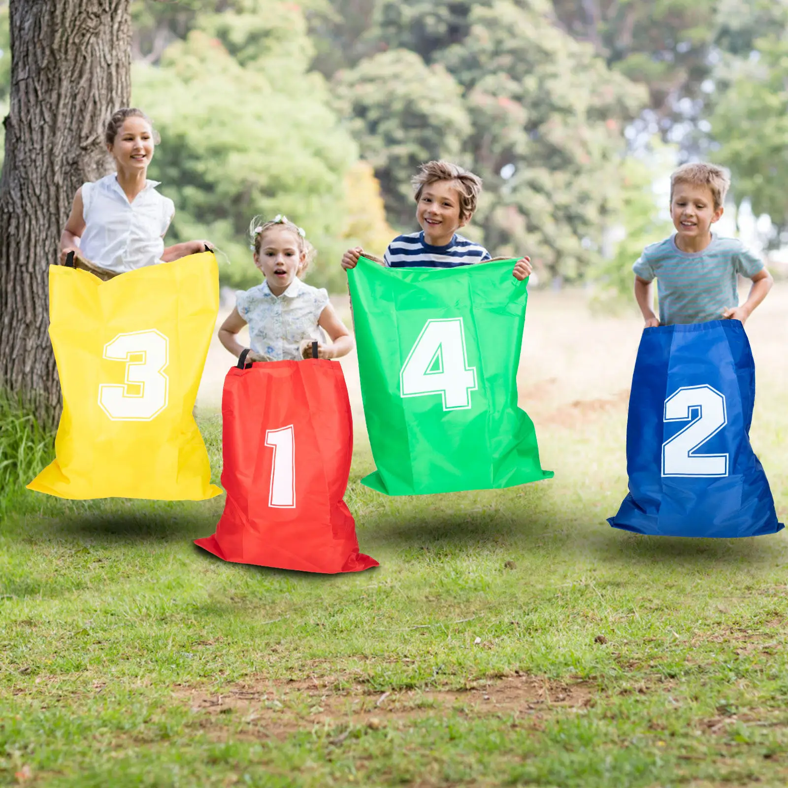 

Набор из 4 мешков для игры в Sack Race, из прочного холщового материала, яркий дизайн, для дня рождения, пикника на заднем дворе, семейного отдыха, развлечений в парке
