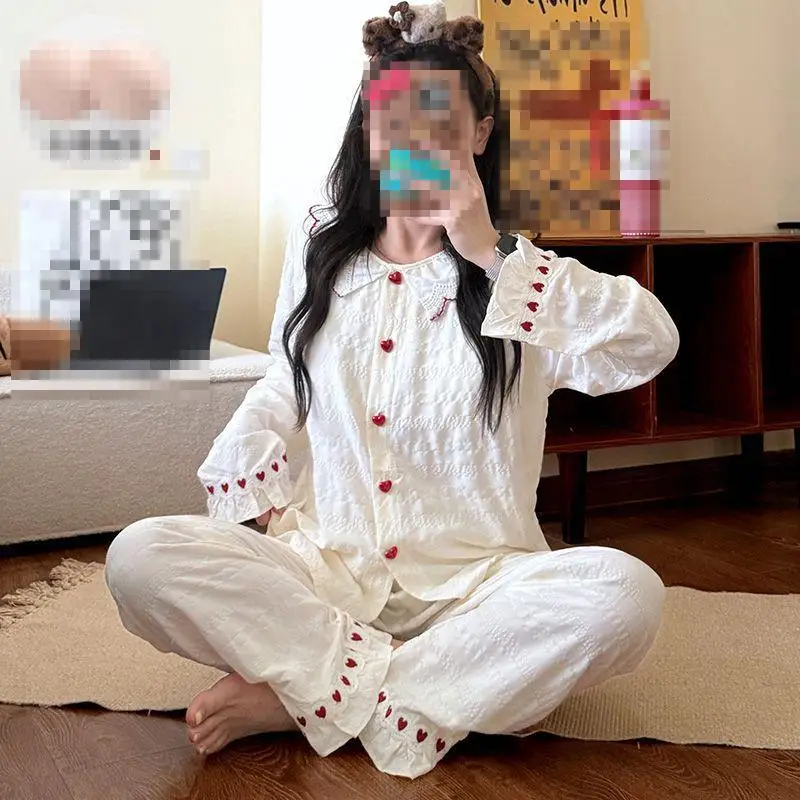 Women's Doll Collar Long Sleeve Pajama Set for Students Spring Autumn New Home Furnishings Women's Japanese Sweet Two Piece Set