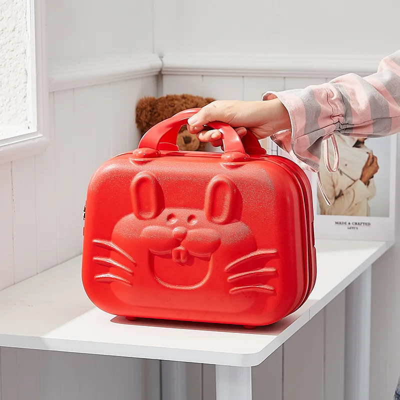 Cartoon suitcase 14 inch small combination lock cosmetic case portable luggage storage travel luggage storage.