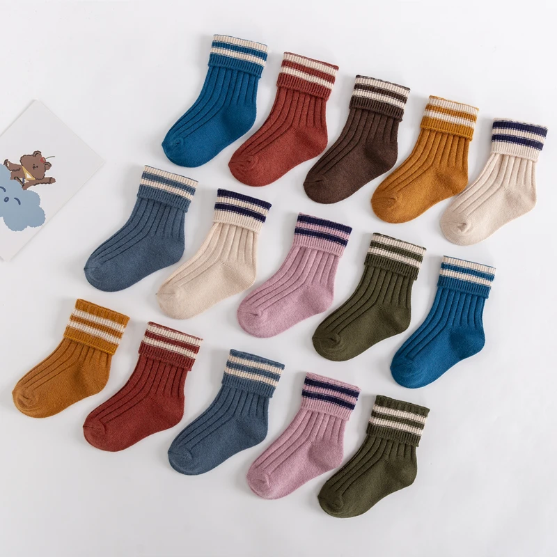 

Autumn Winter Warm Children Socks Soft Cashmere Cotton Striped Girls Boys Long Tube Socks Baby Sports Floor SocksFor 1-12 Years