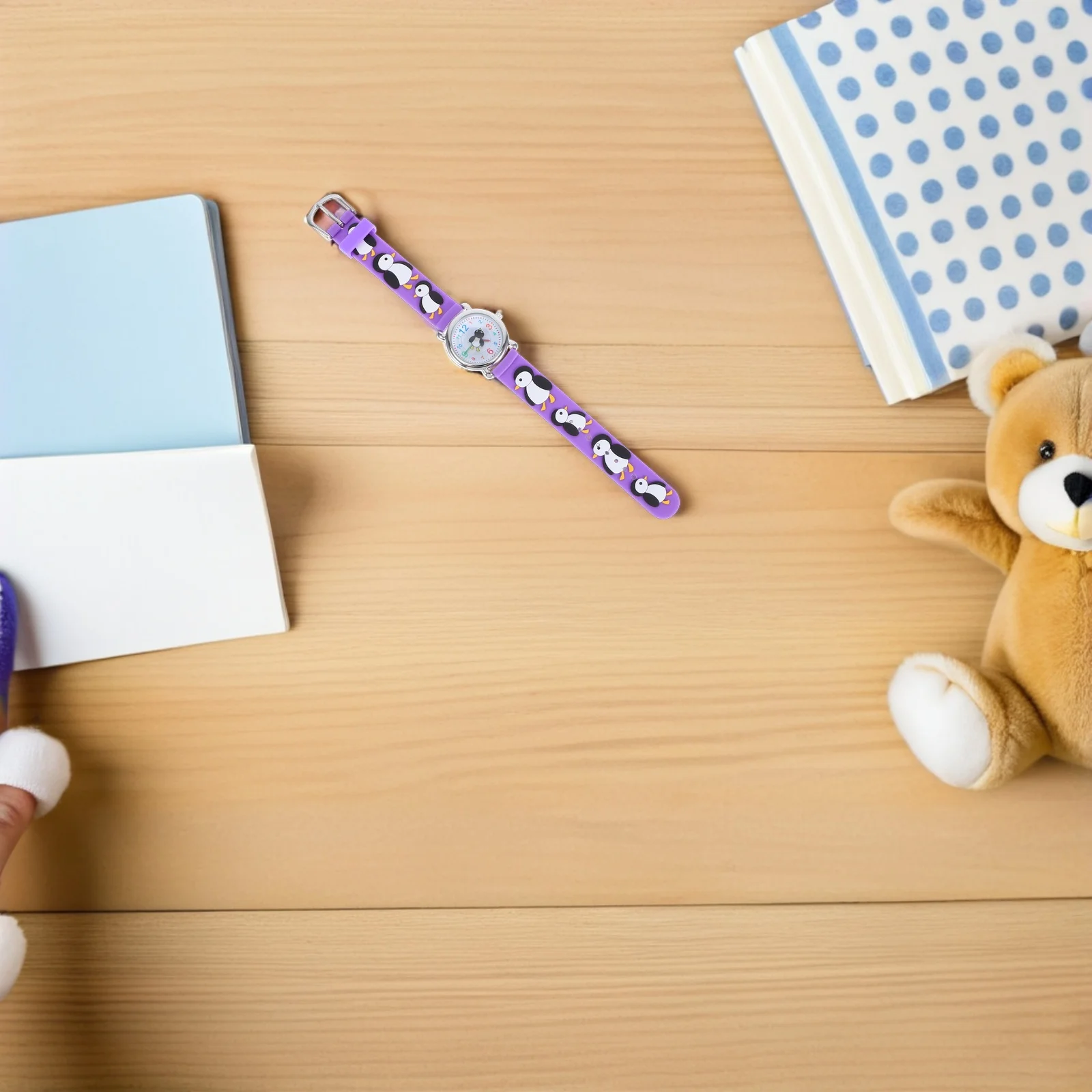 'S Penguin Watch Cute Cartoon Digital Waterproof Purple Dial Wristwatch For School Students