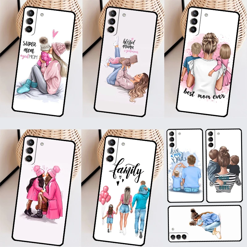 Baby Mom Daughter Girl Son Dad Case For Samsung Galaxy S22 S23 Ultra Note 20 Note 10 Plus S9 S10 S20 S21 S23 FE Back Cover