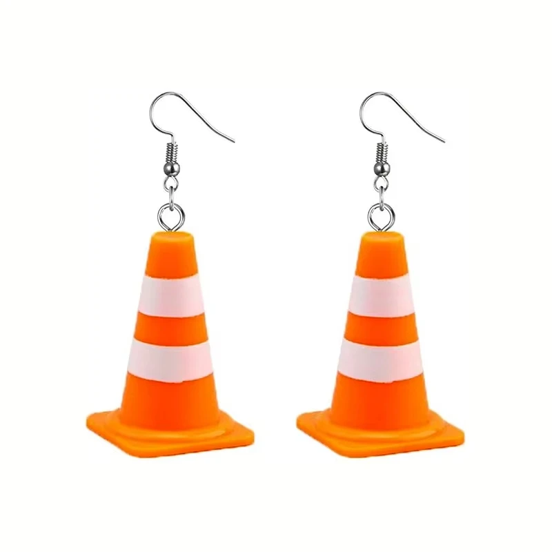 Creative 3D Traffic Cone Earrings For Men Women Funny Safety Cone Acrylic Dangle Earrings Jewelry