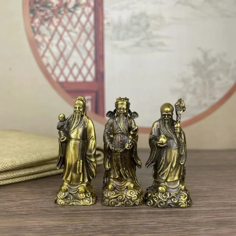 

Pure brass Fu Lu Shou three immortals desktop ornaments, Fortune Star, Longevity Star, Fortune Star statues, handicrafts, antiqu