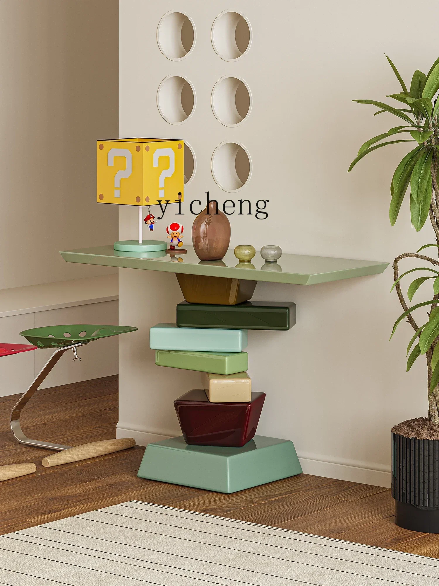 Contrasting Color Sugar Cube Entrance Table Italian Villa Hotel Entrance Table Corridor Wall Decoration Table