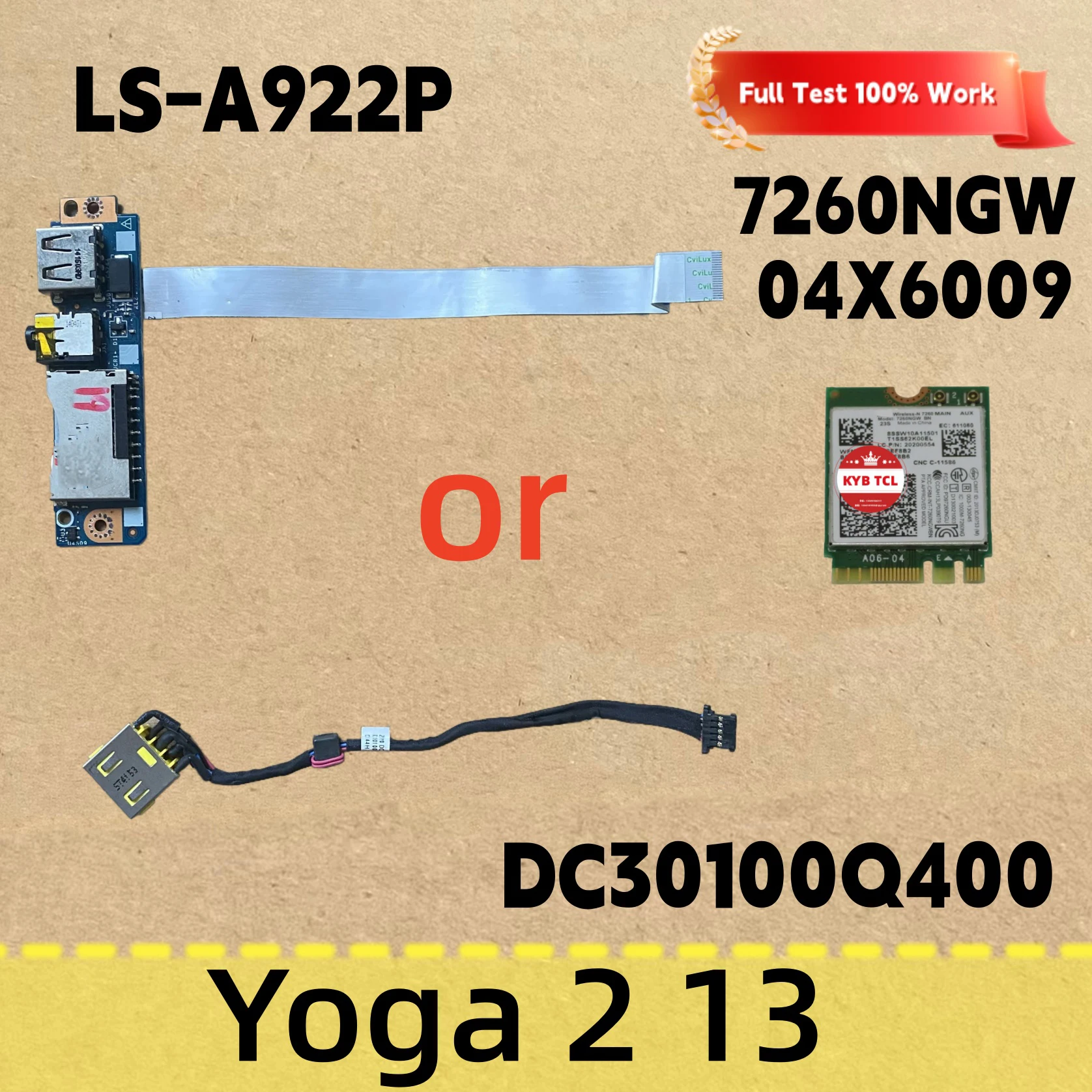 Para Lenovo Yoga 2 13 DC IN Power Jack o tarjeta inalámbrica Wi-Fi o placa lectora de tarjetas de audio USB DC30100Q400 7260NGW 04X6009 LS-A922P