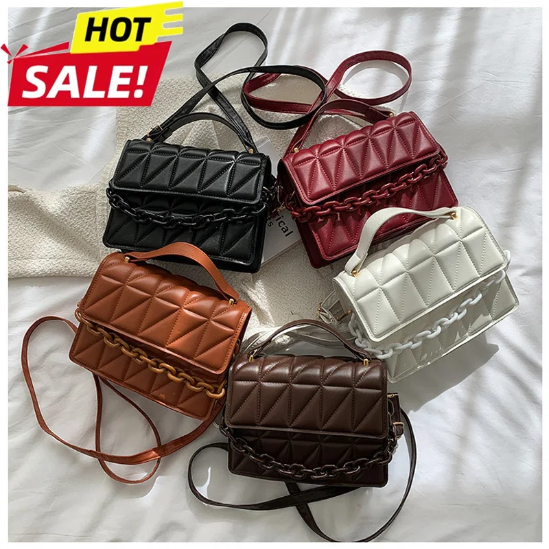 Casual and Simple Handbag, Fashionable ModeL Solid Color Single-shoulder Bag Trendy Foreign Style, Thick Chain Small Square Bags