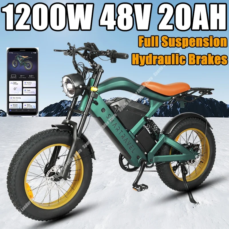 E-bike 1200W 48V 20Ah 20*4 Fat Tire Mountain Snow Electric Bike Full Suspension Electric Bicycle Hydraulic disc Retro Motorcycle