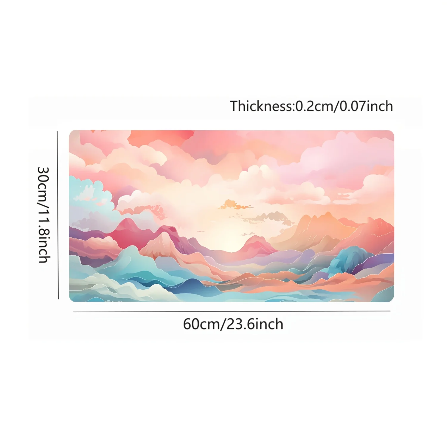 1pc Large Gaming Mouse Pad & Desk Mat - Pastel Cloudtop Sunrise Design, Non-Slip Rubber Base, Stitched Edges, Smooth Surface for
