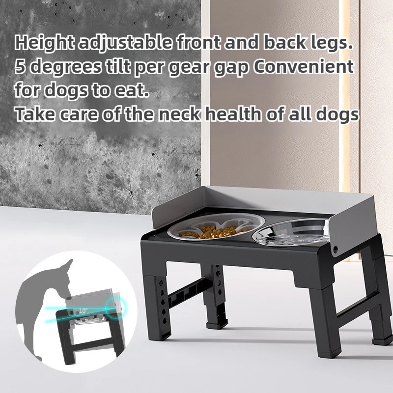 Foldable Elevated Dog Bowl Neck Guard Tiltable Stainless Steel Dog Bowl with Slow Food Bow Dog Feeding Splash Proof Dining Table