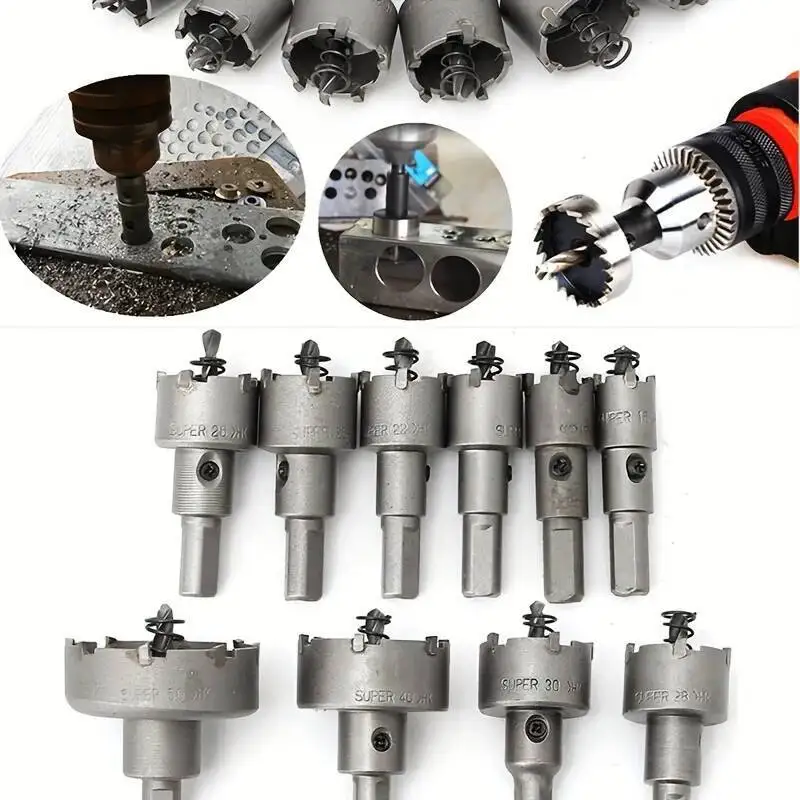 

12-Piece Metal Hole Saw Drill Bit Set 15-50Mm TCT Hardened Medium-Grade Alloy Aperture Cutter Kit