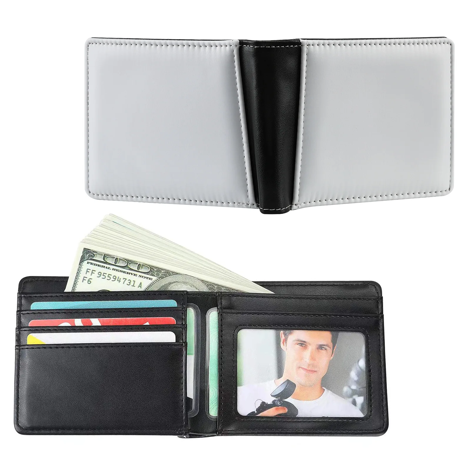 High Quality Wholesale Thermal Sublimation Print Blank Double Side PU Leather Men Women Wallet Zipper Handbag