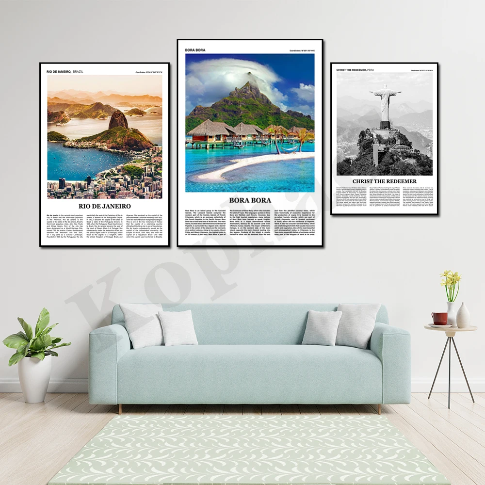 Bora Bora Auckland Lima Sao Paulo Rio de Janeiro Mexico Christ the Redeemer Cityscape Travel Wall Art Poster