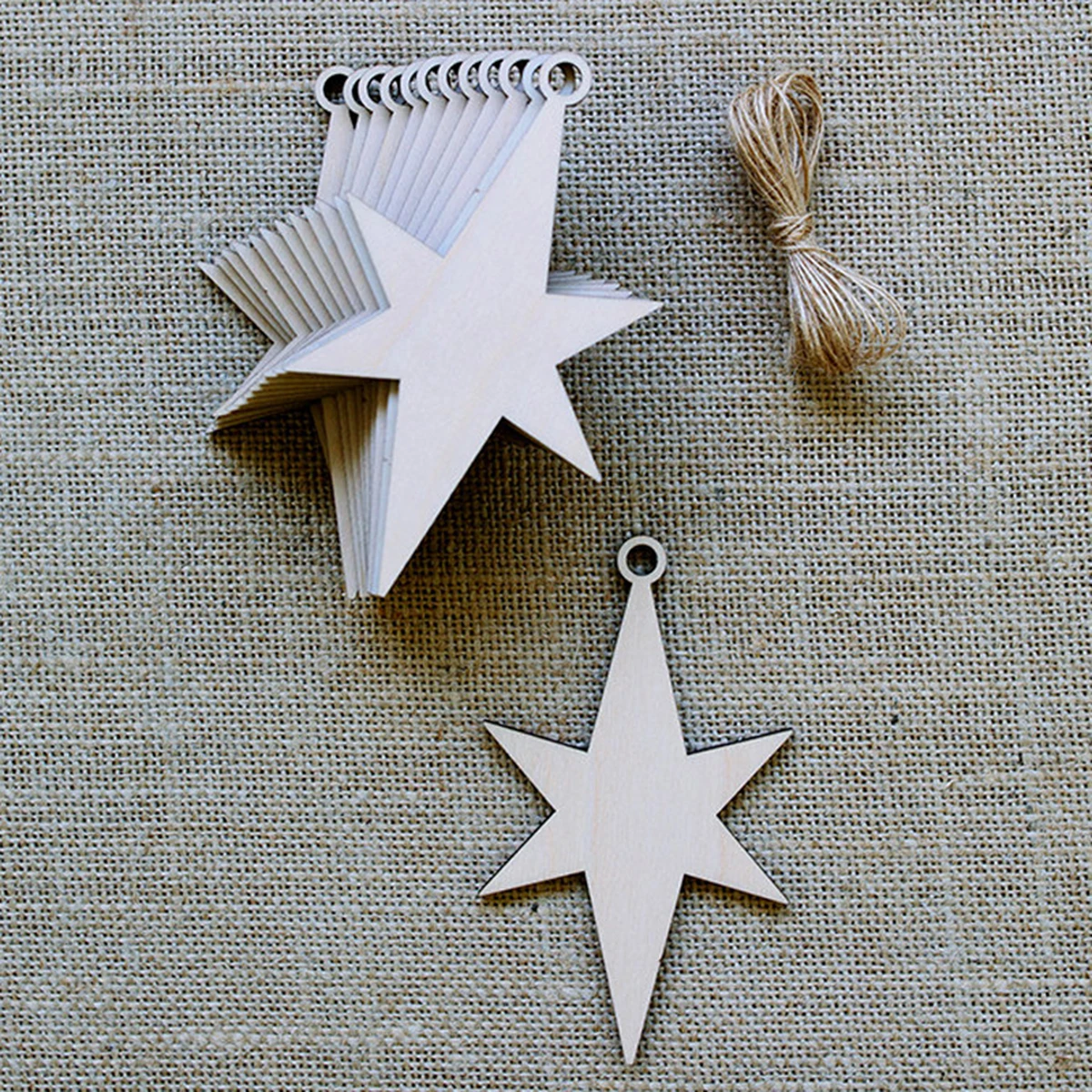

10 Pcs Christmas Wooden Star Pendant Home Decor Pointed Bamboo Hanging Tree Decorations