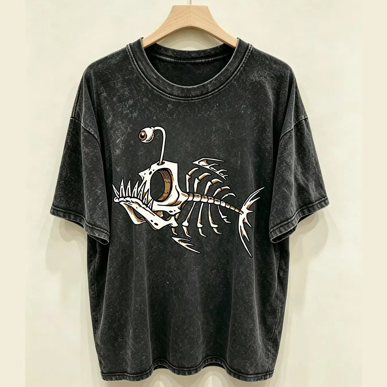 washed T Shirt Bonefish Skull Deep Sea Fish Skeleton Funny Fisherman Angler Size S 5XL long or short sleeves vintage Washed