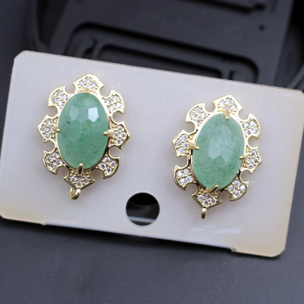 6pair DIY Jewelry Accessories Oval Shape Natural Colors Stones CZ Stud Earrings with Loop Linker Connectors
