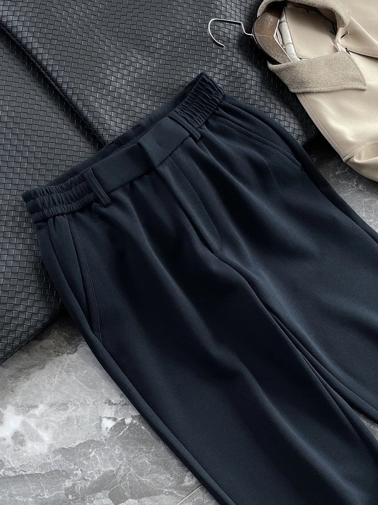 Cotton wool blend, elastic waist autumn and winter versatile loose straight casual pants