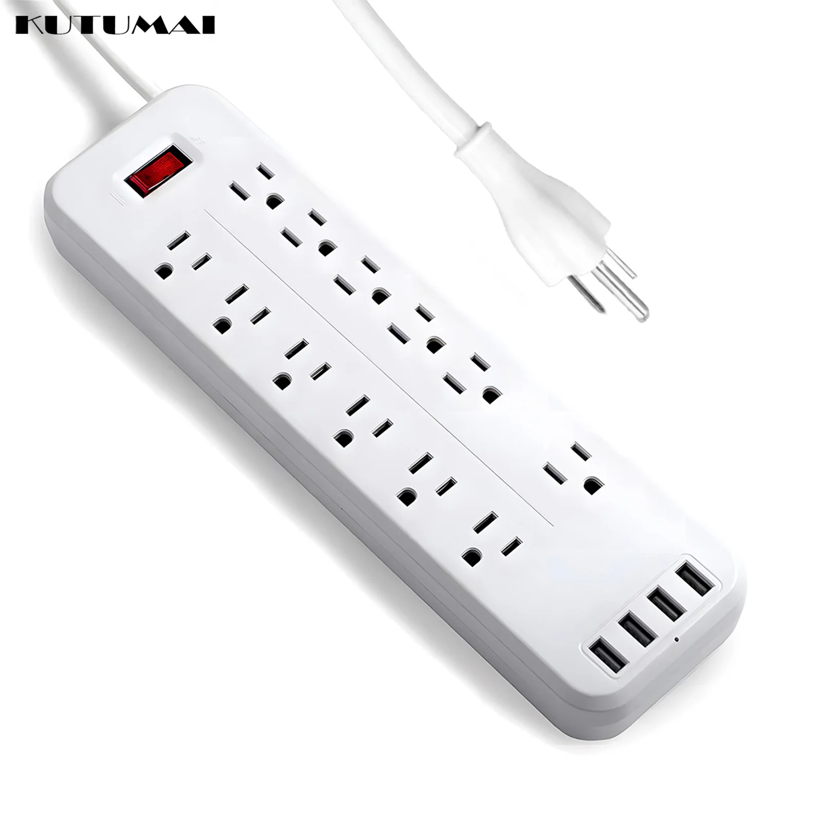 

US Plug Power Strip 6 FT Extension Cable 12 Outlets Electrical 4 USB Fast Charging Wall Mount Smart Home Overload Protection