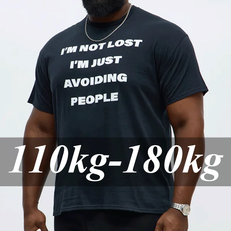 

Pure Cotton Men's T-Shirt Plus Size Letter Print Summer Short Sleeve Tees Fashion Personality Male Round Neck Tops 110-180KG