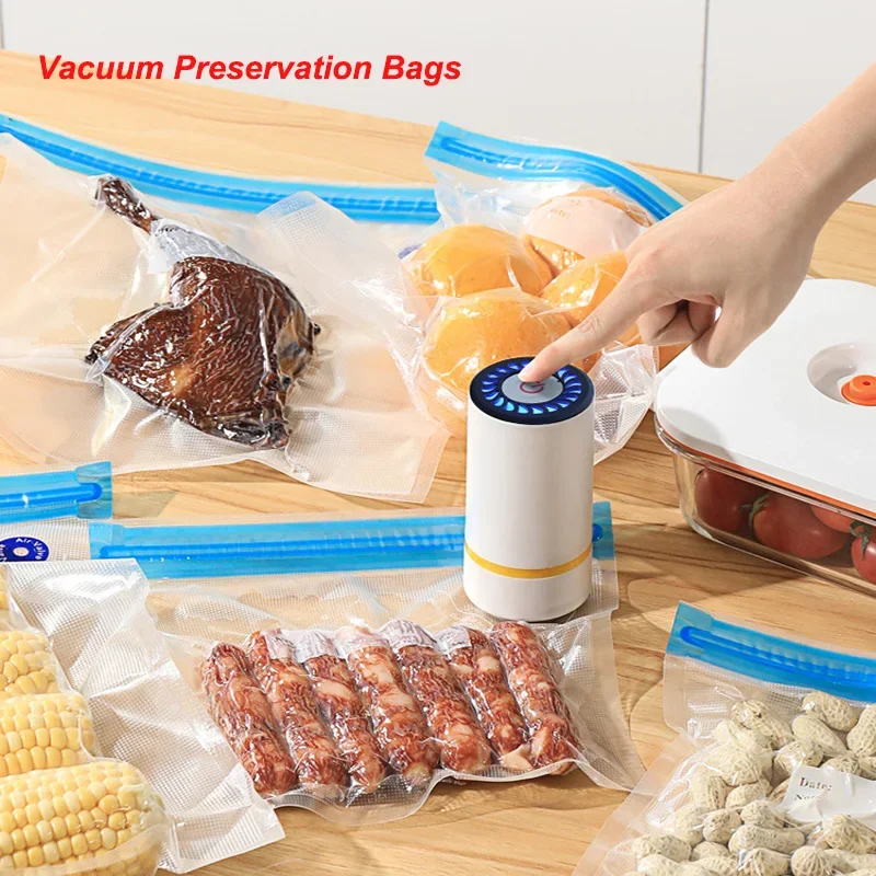 Mini Vacuum Sealer 10pcs Reusable Food Storage Bags Vacuum Bag Food Air Vacuum Compressed Bag Ziplock Freezer Bags for Kitchen