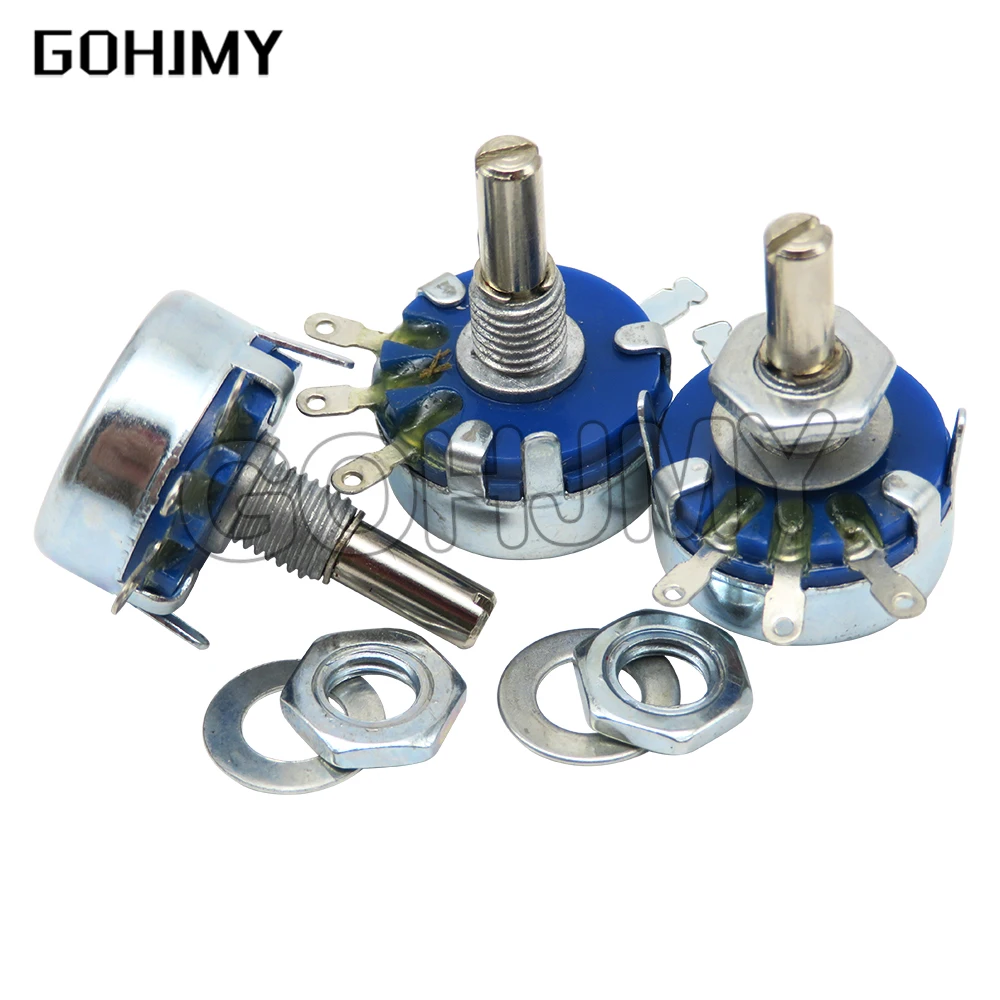 2PCS WH5-1A 1k 2k 10k 47k 4k7 470r 100k 470k 220k 1k5 22k 1m ohm 3-Terminals Round Shaft Rotary Taper Carbon Potentiometer