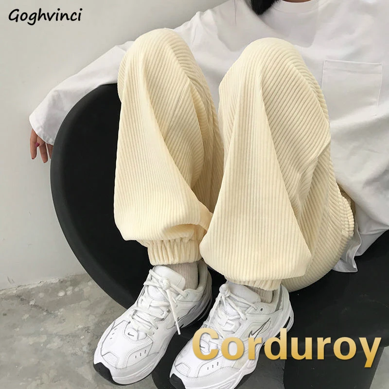 Pants Womens Corduroy Jogger Casual Loose Thicken Solid New Fashion Winter Elastic Waist Harajuku Korean Stylish  Streetwear