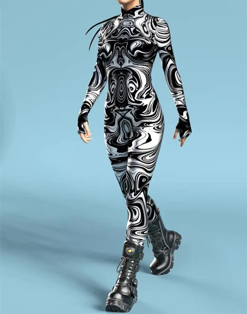 Bedruckter Cosplay-Jumpsuit, Catsuit, Zentai-Anzug, Rave-Einzigartige Anzüge, Herren-Festival-Damen-Halloween-Party-Performance-Bodysuit – Detail 4