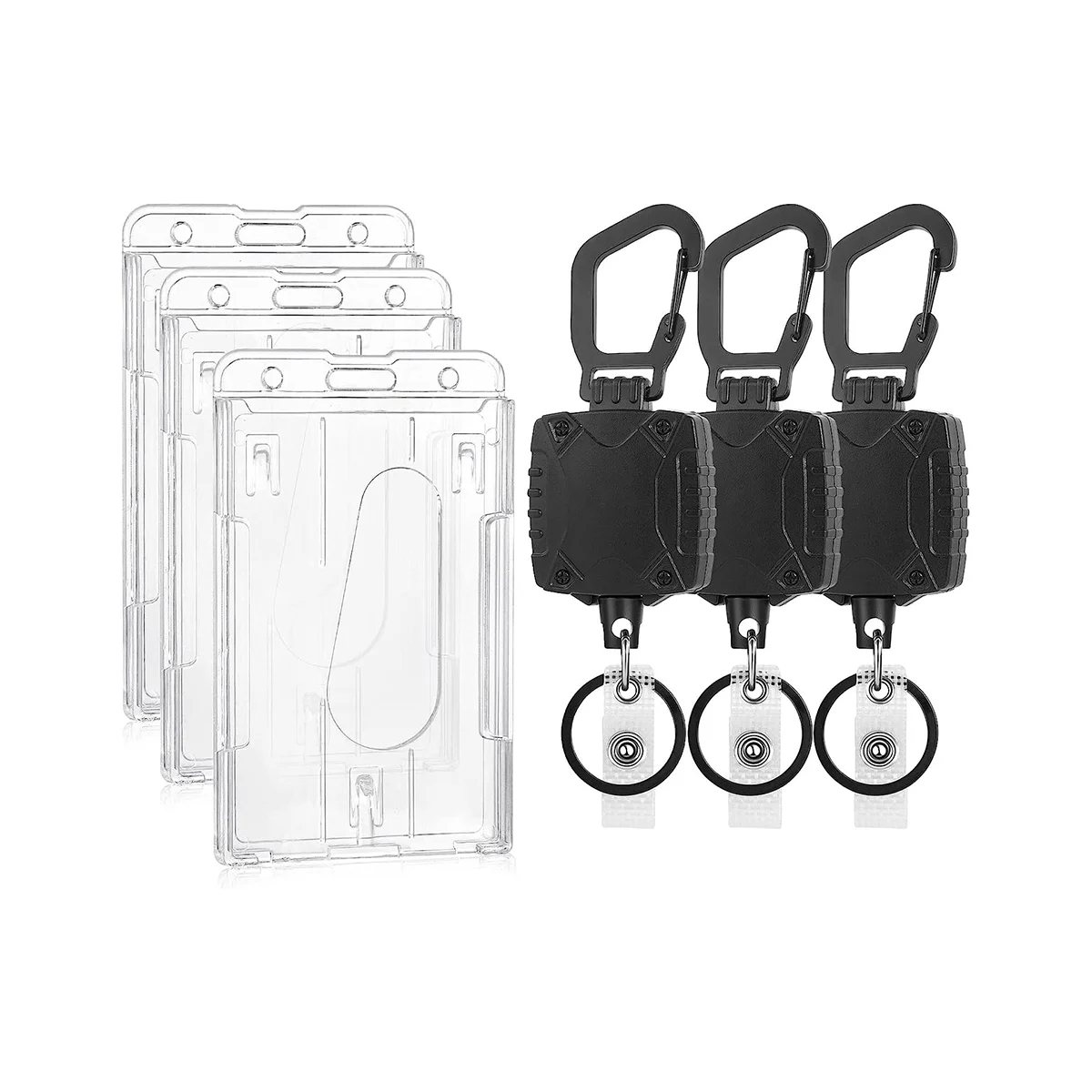 

3Pack Vertical 2-Card Badge Holder and Heavy Duty Retractable Keychain Badge Reel, Hard Plastic ID Badge Holders