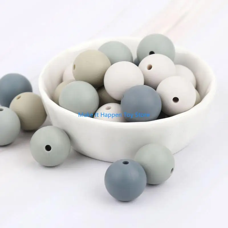 

28EC 15mm 20pcs/lot Silicone Loose Beads Safe Teether Round Baby Teething Beads DIY Chewable Colorful Teething for Infant