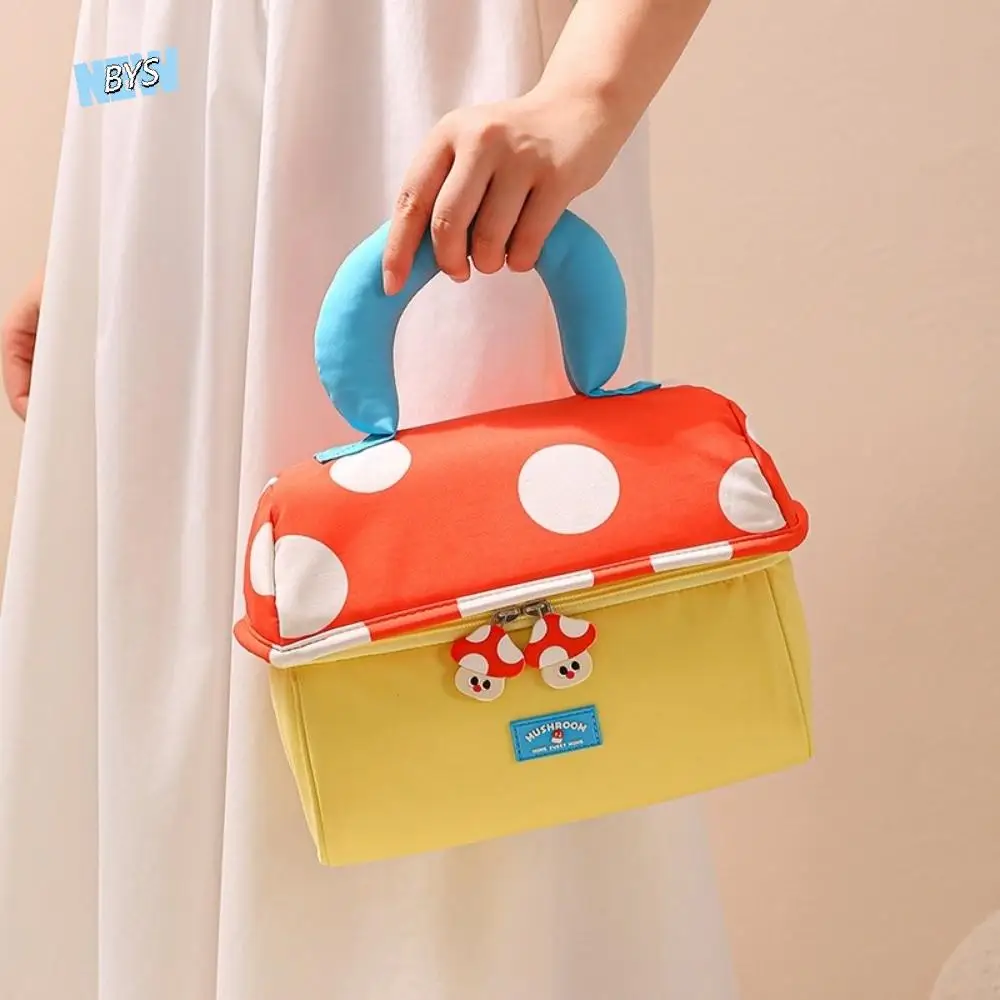 

Oxford cloth Mushroom Makeup Bag Large Capacity Aesthetic Handheld Cosmetic Case Organizer Case Zipper Toiletry Bag Ladies