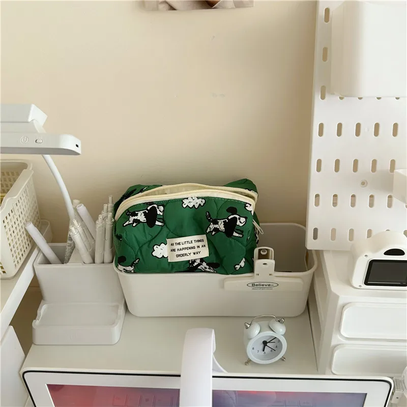 Coreano Fashion Cartoon Dog Cosmetic Bag Organizer custodia per trucco verde di grande capacità borse da toilette da viaggio custodia di bellezza in