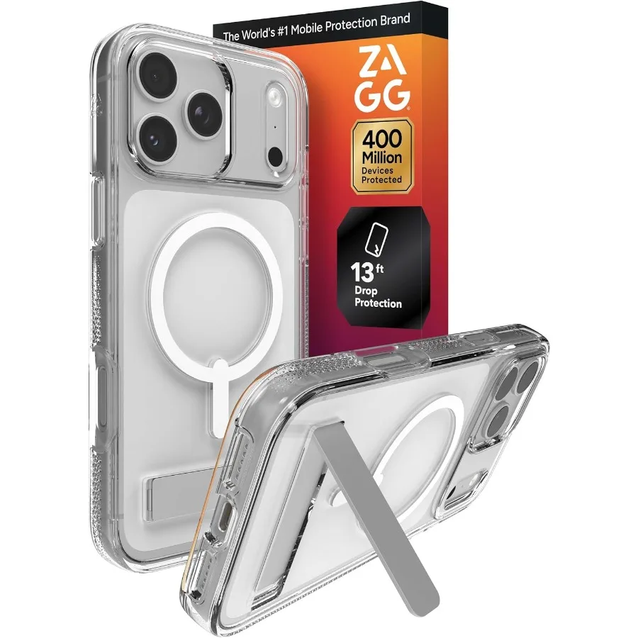 

Прозрачный чехол для телефона с защитой от падения и встроенной подставкой для iPhone 17 Pro Max — совместим с функцией зарядки MagSafe Clea