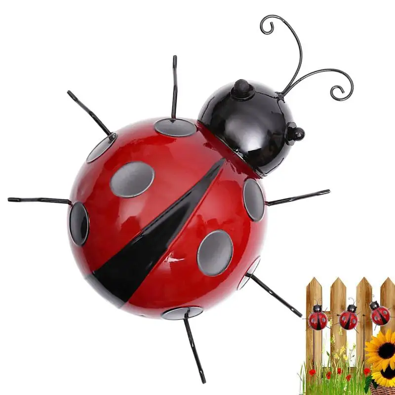 10/15/20cm Metal Ladybug Fence Hanger Wall Hanging Outdoor Garden Decorative Figurine Decoration Crafts Miniatures Home Decor