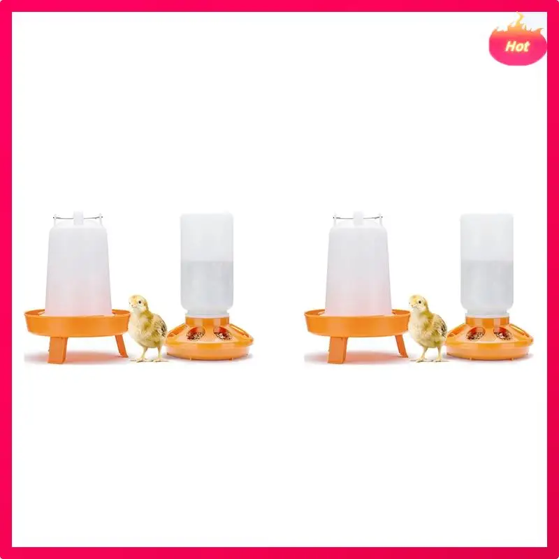 

ABYP 2X Top Filling Chick Feeder And Waterer Kit , Chick Feeder And Waterer With 3 Heights Adjustable Legs For Chicks Orange