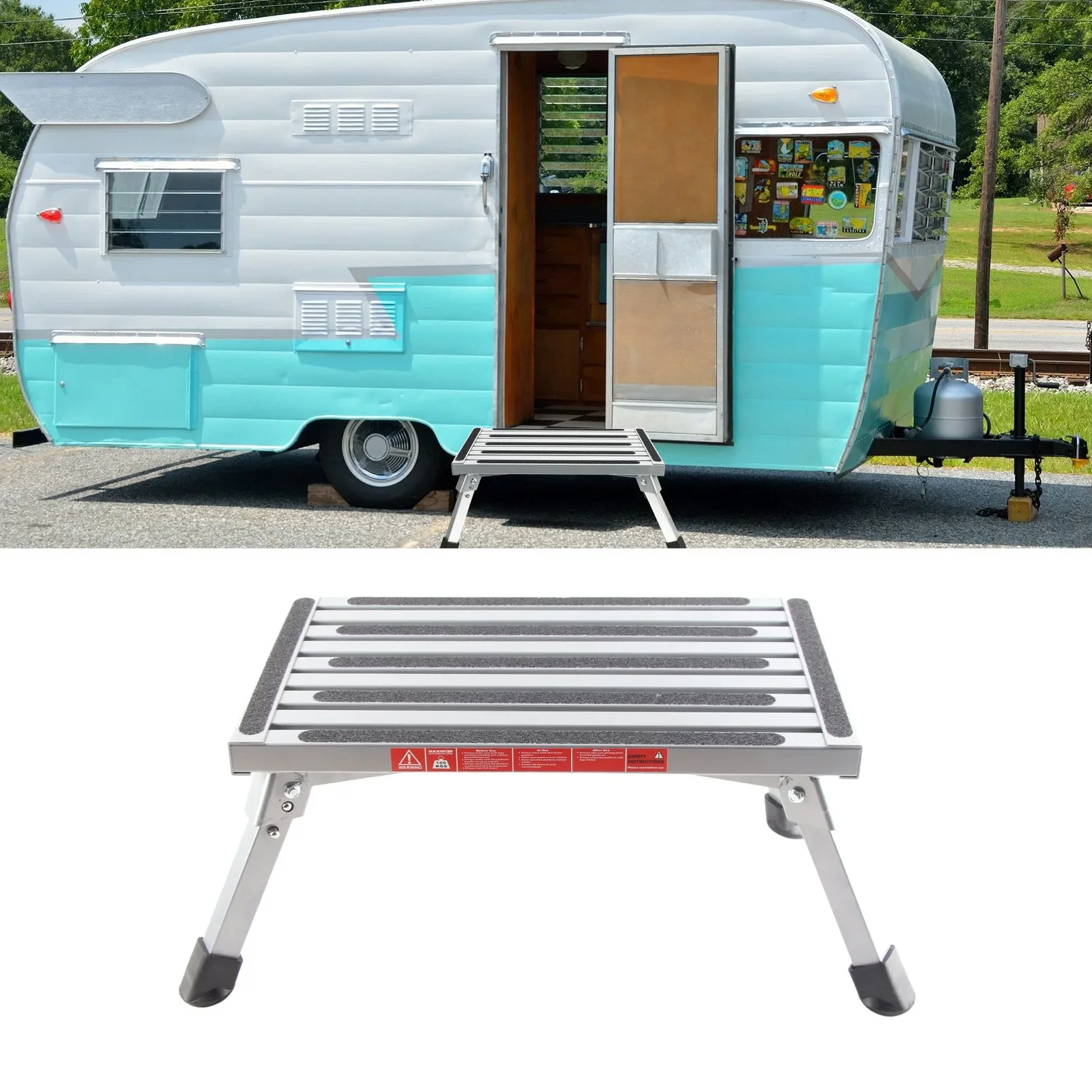 

Foldable RV Step Stool RV Step Stool Multifunctional Rubber Feet Silver Gray Stable Aluminum Alloy RV Foldable Step Stool