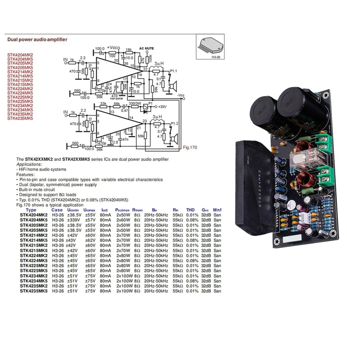 (A96Z) STK4234MK2 Профессиональный Hi-Fi усилитель мощности 100Вт x 2, высокомощная триодная стерео плата усилителя DIY