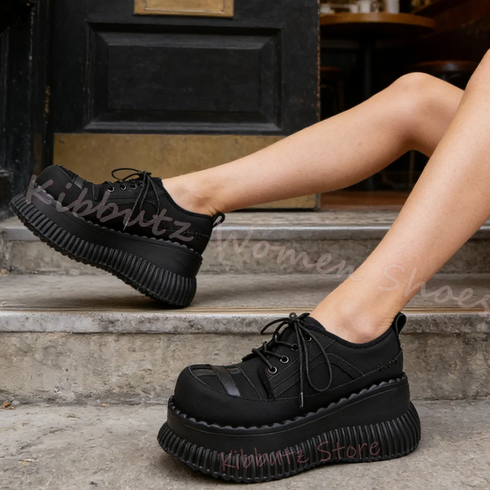 Punk Platform Shoes Chunky Sole Wavy Edge Gothic Style Thick Bottom Footwear Alternative Fashion Sneaker Women Leather Sweet New