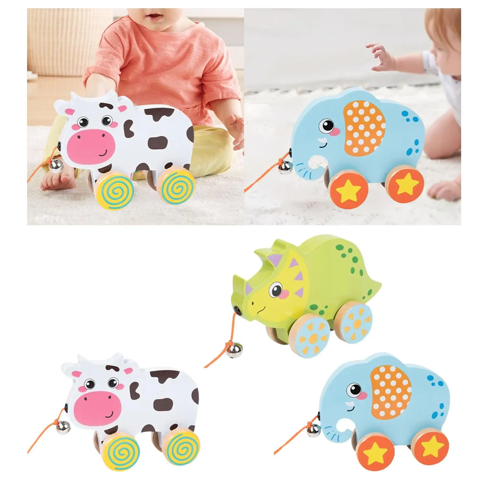 Animal Pull Toy for , Wooden Wheel Design, Ideal for Early Development