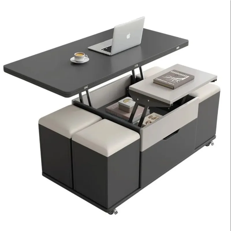 

Multifunctional coffee table small apartment household dining table lift integrated living room storage