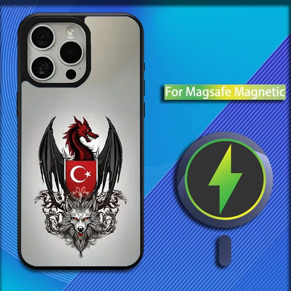 Turk Wolf Turkey Flag Phone Case For iPhone 16,15,14,13,12,11,Plus,Pro,Max,Mini Magsafe Magnetic Wireless Charging