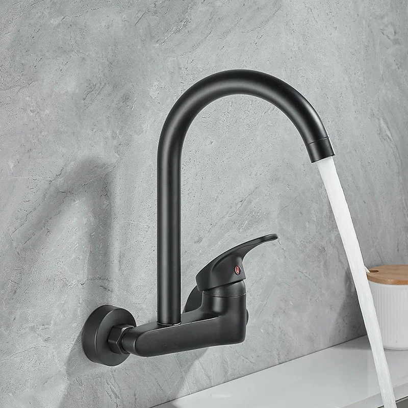 BAKALA Black Brass Chrome Taps For Sink Tap Chrome Dual Hole Wall Kitchen Mixer Kitchen Faucet Torneira Cozinha